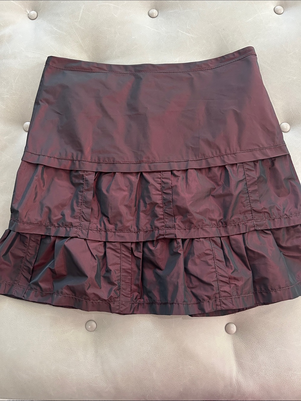 Tiered Burgundy Women's Skirt, metallic color